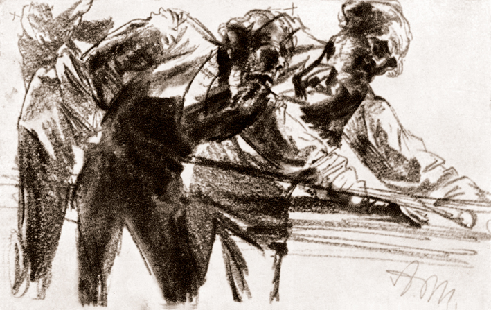  Adolpyh Von Menzel —— 打台球男人的两种姿势